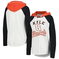 Women's G-III 4Her by Carl Banks White Kyle Busch MVP Raglan Hooded Long Sleeve T-Shirt