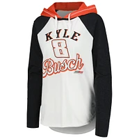 Women's G-III 4Her by Carl Banks White Kyle Busch MVP Raglan Hooded Long Sleeve T-Shirt