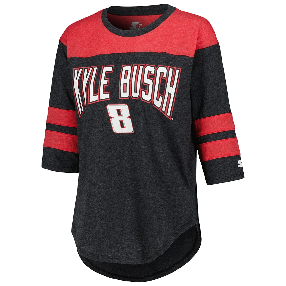 Women's Starter Black Kyle Busch Full Back Block 3/4-Sleeve Tri-Blend Top