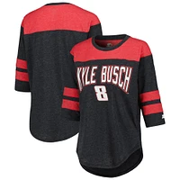 Women's Starter Black Kyle Busch Full Back Block 3/4-Sleeve Tri-Blend Top