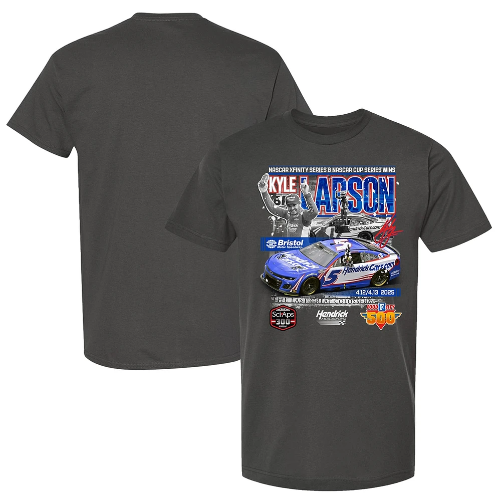Men's Checkered Flag Sports Charcoal Kyle Larson 2025 Food City 500 Race Winner T-Shirt