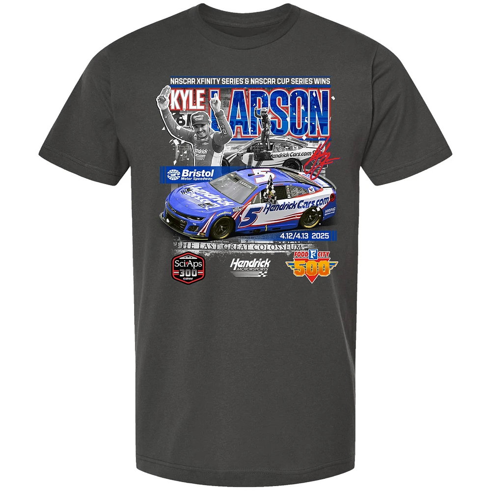 Men's Checkered Flag Sports Charcoal Kyle Larson 2025 Food City 500 Race Winner T-Shirt