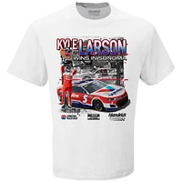 T-shirt blanc pour hommes, drapeau à damier, sport, Kyle Larson, vainqueur de la course Toyota/Save Mart 350 2024