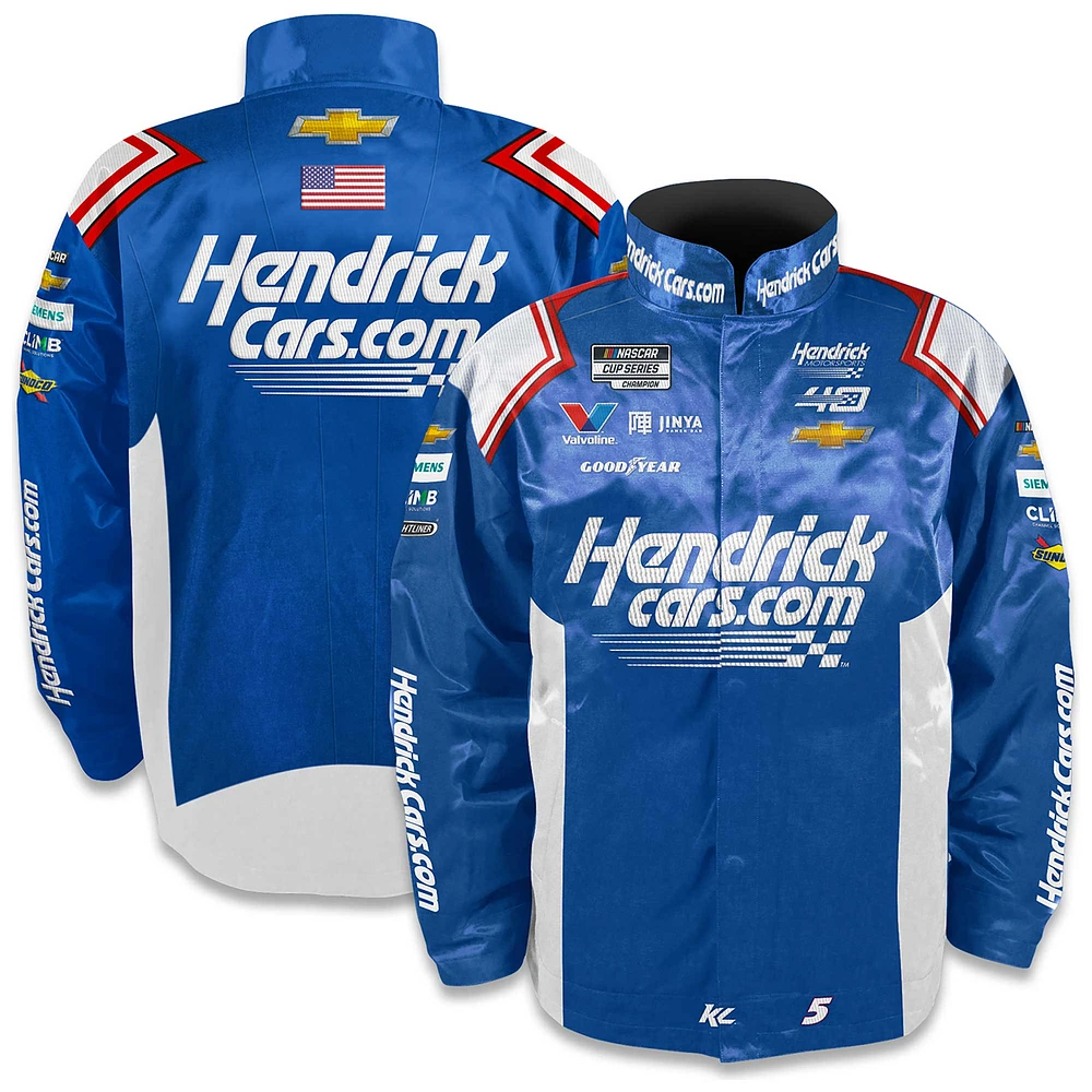 Collection Hendrick Motorsports Team pour hommes, bleu Kyle Larson HendrickCars.com Veste d'uniforme en nylon à boutons-pression complets