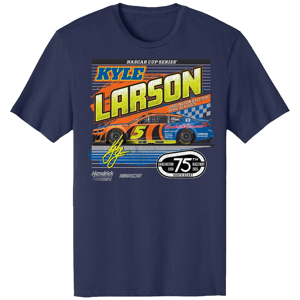 Men's Hendrick Motorsports Team Collection Navy Kyle Larson HendrickCars.com Darlington Throwback Car T-Shirt