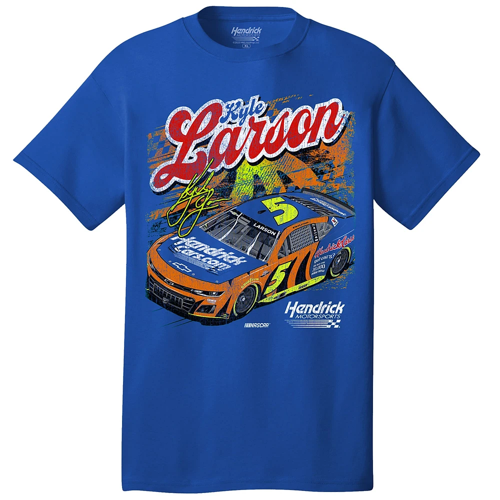 Men's Hendrick Motorsports Team Collection Royal Kyle Larson HendrickCars.com Darlington Throwback Car T-Shirt
