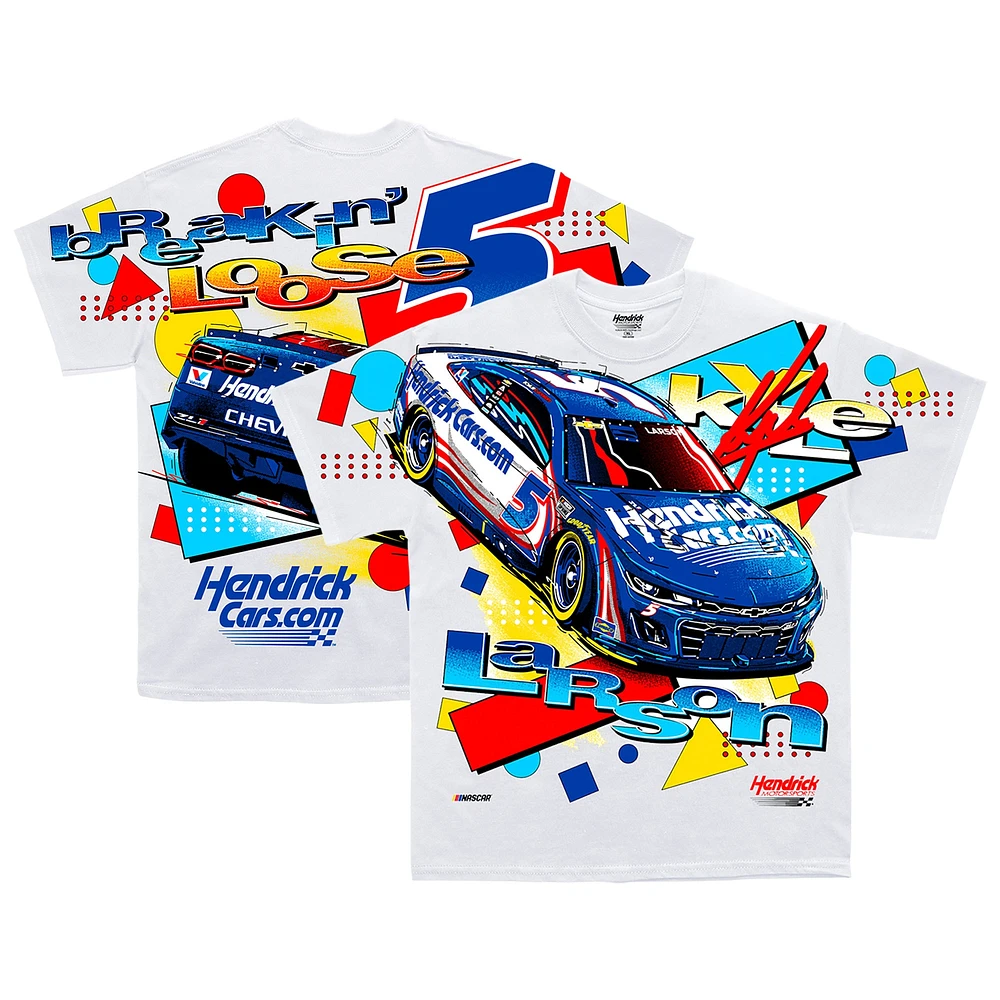 Men's Hendrick Motorsports Team Collection White Kyle Larson HendrickCars.com Total Print T-Shirt