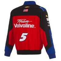 Men's JH Design Black/Red Kyle Larson Valvoline Full-Snap Twill Uniform Jacket