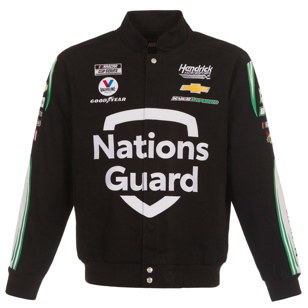 Men's JH Design Black Kyle Larson Nations Guard Twill Uniform Full-Snap Jacket