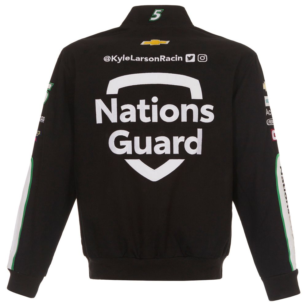 Men's JH Design Black Kyle Larson Nations Guard Twill Uniform Full-Snap Jacket