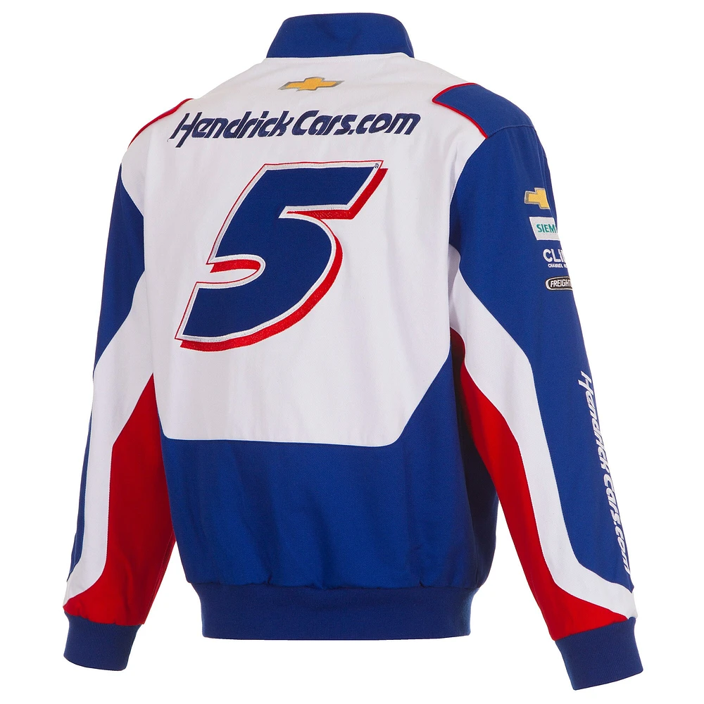 Men's JH Design Royal/White Kyle Larson HendrickCars.com Full-Snap Twill Uniform Jacket