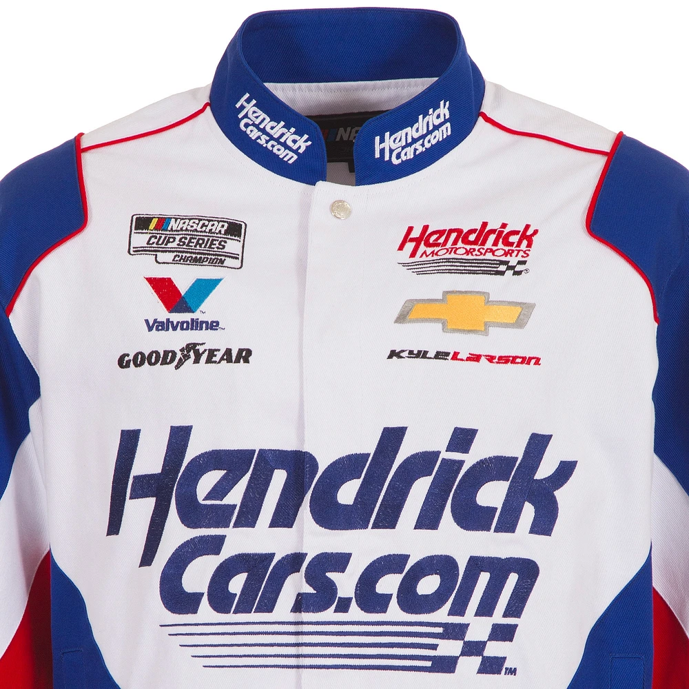 Men's JH Design Royal/White Kyle Larson HendrickCars.com Full-Snap Twill Uniform Jacket