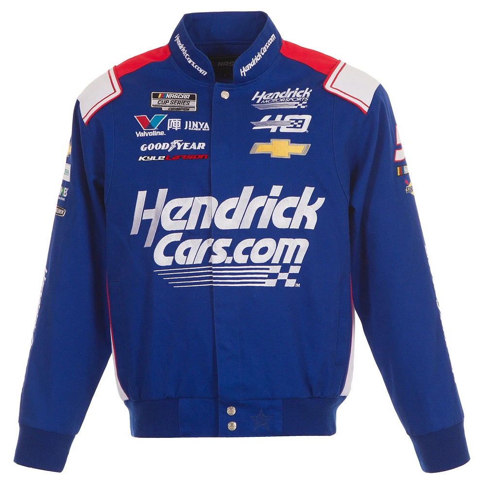 Veste à bouton-pression pour uniforme de pilote en sergé JH Design Royal Kyle Larson HendrickCars hommes