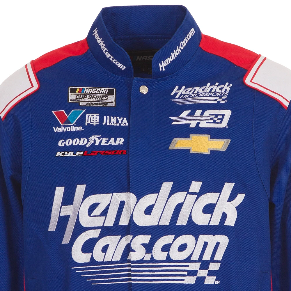 Veste à bouton-pression pour uniforme de pilote en sergé JH Design Royal Kyle Larson HendrickCars hommes