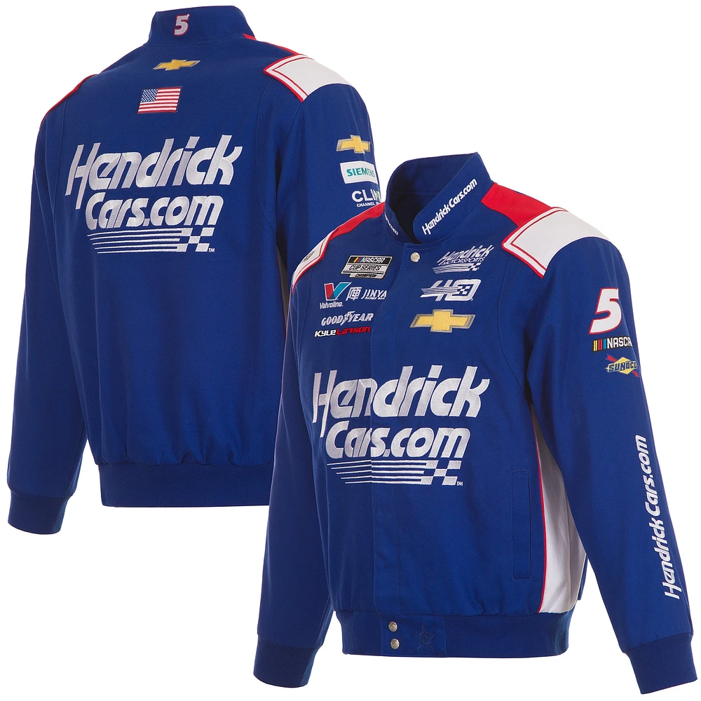 Veste à bouton-pression pour uniforme de pilote en sergé JH Design Royal Kyle Larson HendrickCars hommes