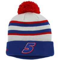 Men's New Era Blue Kyle Larson Cuffed Knit Hat with Pom