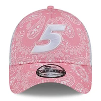 Casquette ajustable rose Kyle Larson 9FORTY A-Frame Trucker Paisley New Era pour hommes