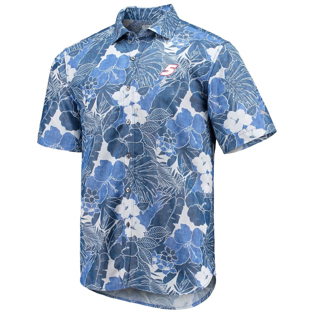 Men's Tommy Bahama Blue Kyle Larson Coconut Point Playa Flora Camp Button-Up Shirt