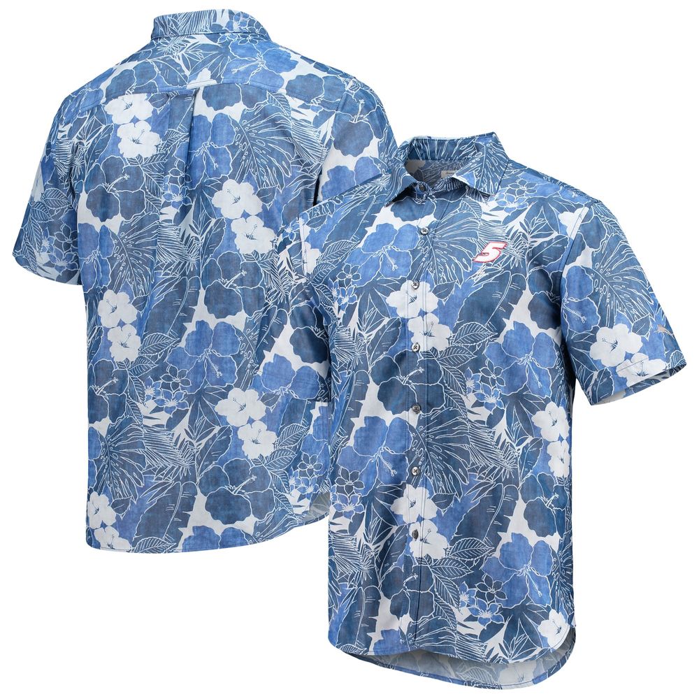 Men's Tommy Bahama Blue Kyle Larson Coconut Point Playa Flora Camp Button-Up Shirt