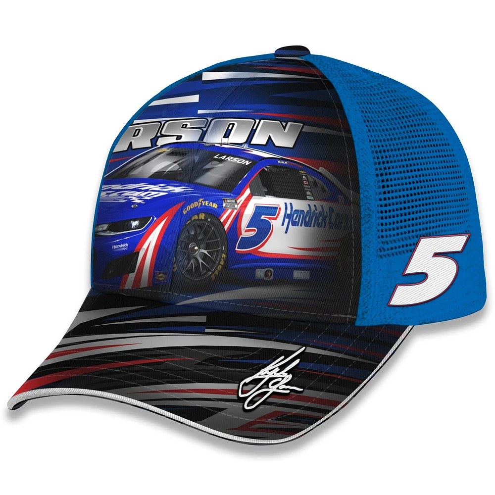 Unisex Checkered Flag Sports Yellow Kyle Larson HendrickCars.com Trucker Adjustable Hat