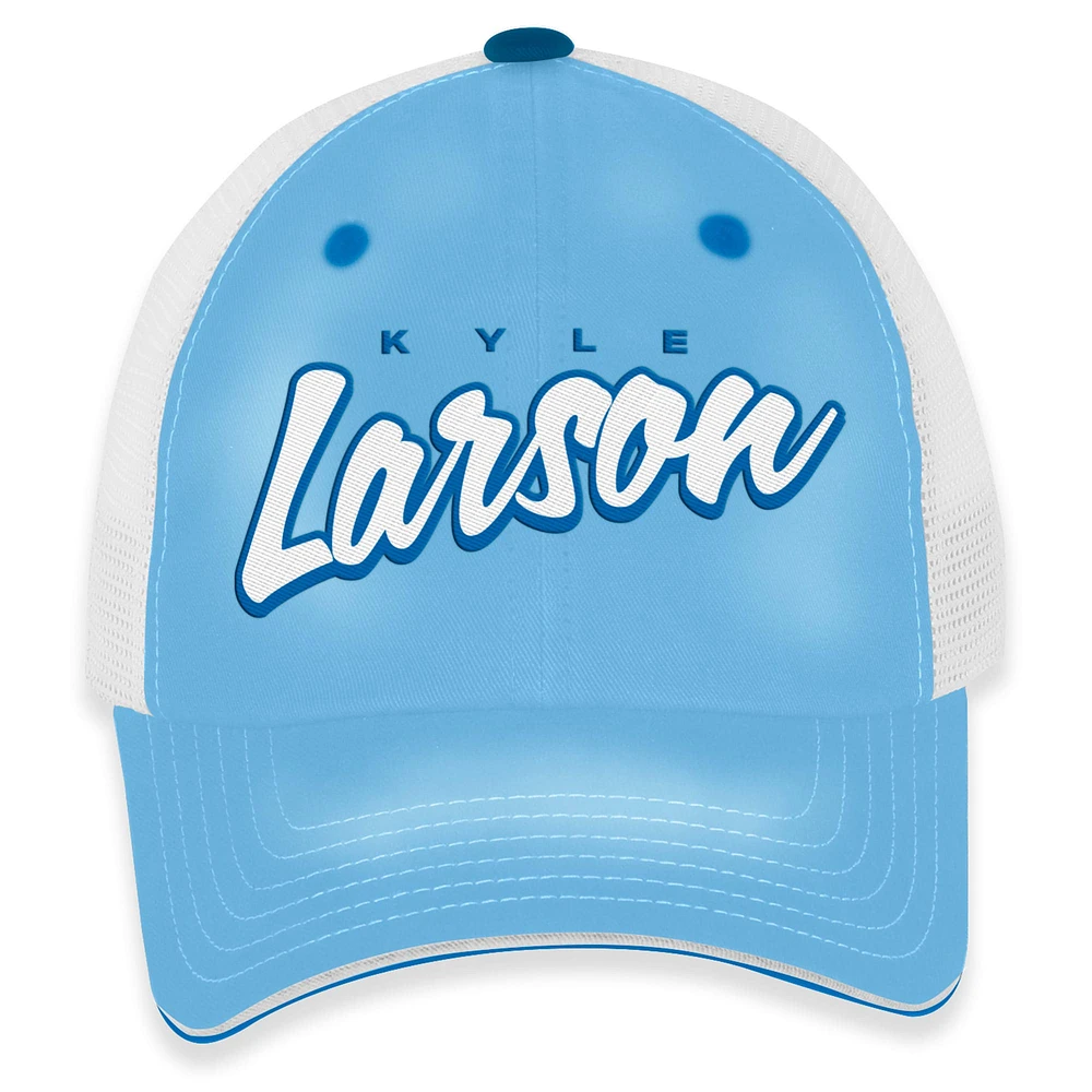 Casquette de camionneur ajustable Kyle Larson Pit Box bleu clair/blanc à damier pour femme