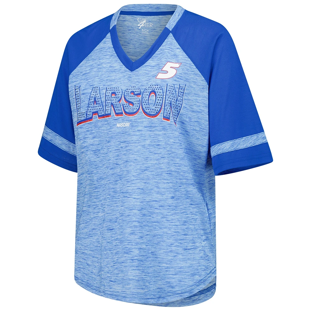 Women's G-III 4Her by Carl Banks  Heather Royal Kyle Larson Hall of Fame Oversized Raglan V-Neck T-Shirt