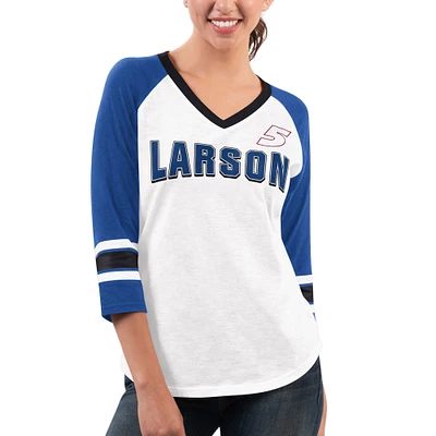 Women's G-III 4Her by Carl Banks White/Royal Kyle Larson Top Team V-Neck 3/4 Sleeve T-Shirt