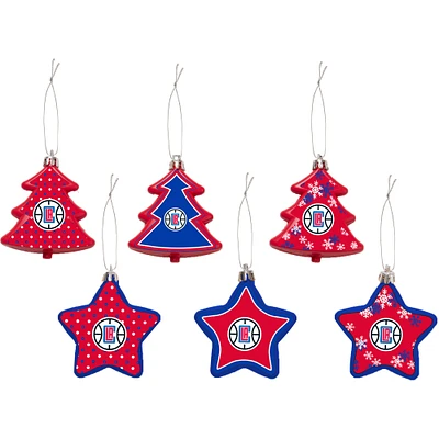 FOCO LA Clippers 3'' x 3'' Paquet de six ornements incassables pour arbre et étoile