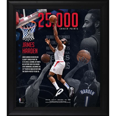 Collage encadré de 15" x 17" de James Harden, LA Clippers, marquant le 25 000e anniversaire de sa carrière