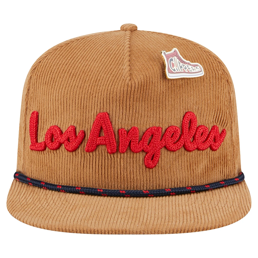 Men's New Era  Tan LA Clippers Victory Grove Corduroy Sneaker Pin Golfer Snapback Hat