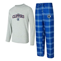 Men's Concepts Sport Royal/Gray LA Clippers Petition Long Sleeve T-Shirt and Plaid Pant Set