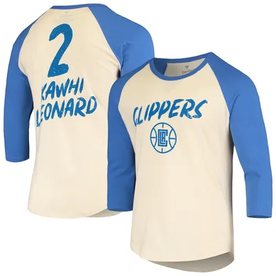 Kawhi Leonard LA Clippers Fanatics Branded Raglan 3/4 Sleeve T-Shirt - Cream/Royal