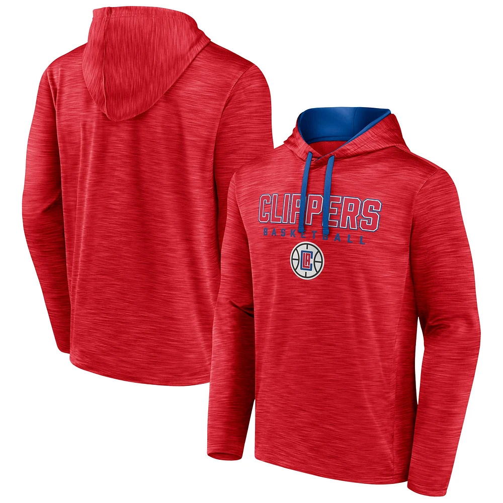 Men's Fanatics Heather Red LA Clippers Fast Break Pullover Hoodie