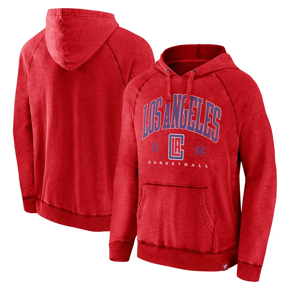 Sweat à capuche raglan pour hommes Fanatics Heather Red LA Clippers Foul Trouble Snow Wash