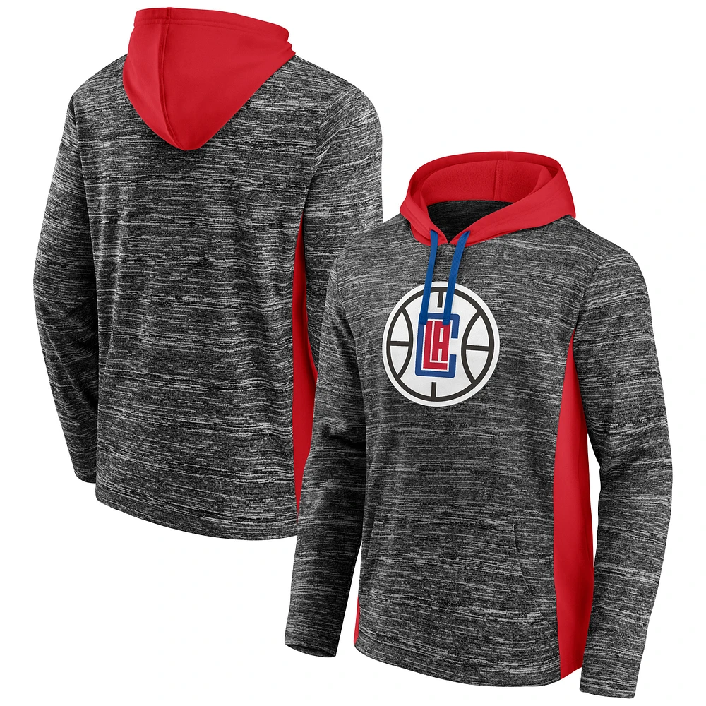 Men's Fanatics Heathered Charcoal LA Clippers Instant Replay Colorblocked Pullover Hoodie