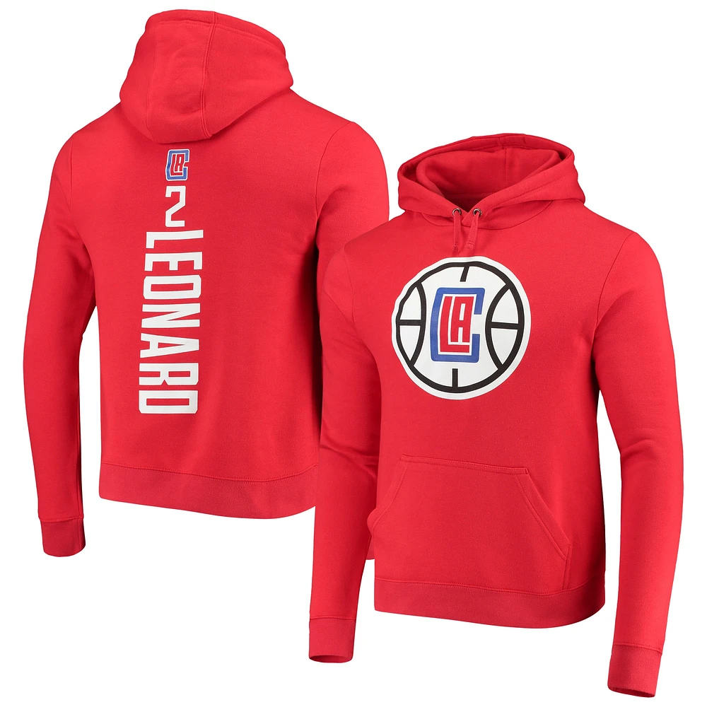 Fanatics pour hommes Kawhi Leonard Red LA Clippers Playmaker Nom et numéro Pull à capuche ajusté