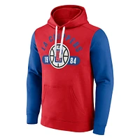 Men's Fanatics Red/Royal LA Clippers Attack Colorblock Pullover Hoodie