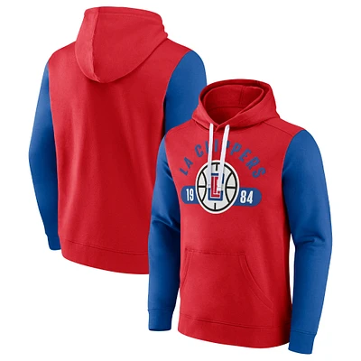 Men's Fanatics Red/Royal LA Clippers Attack Colorblock Pullover Hoodie