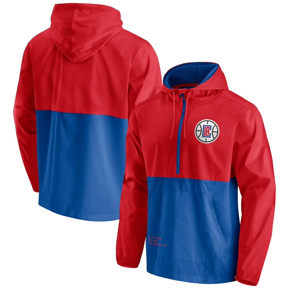 Men's Fanatics Red/Royal LA Clippers Block Party Thrill Seeker - Half-Zip Hoodie Jacket