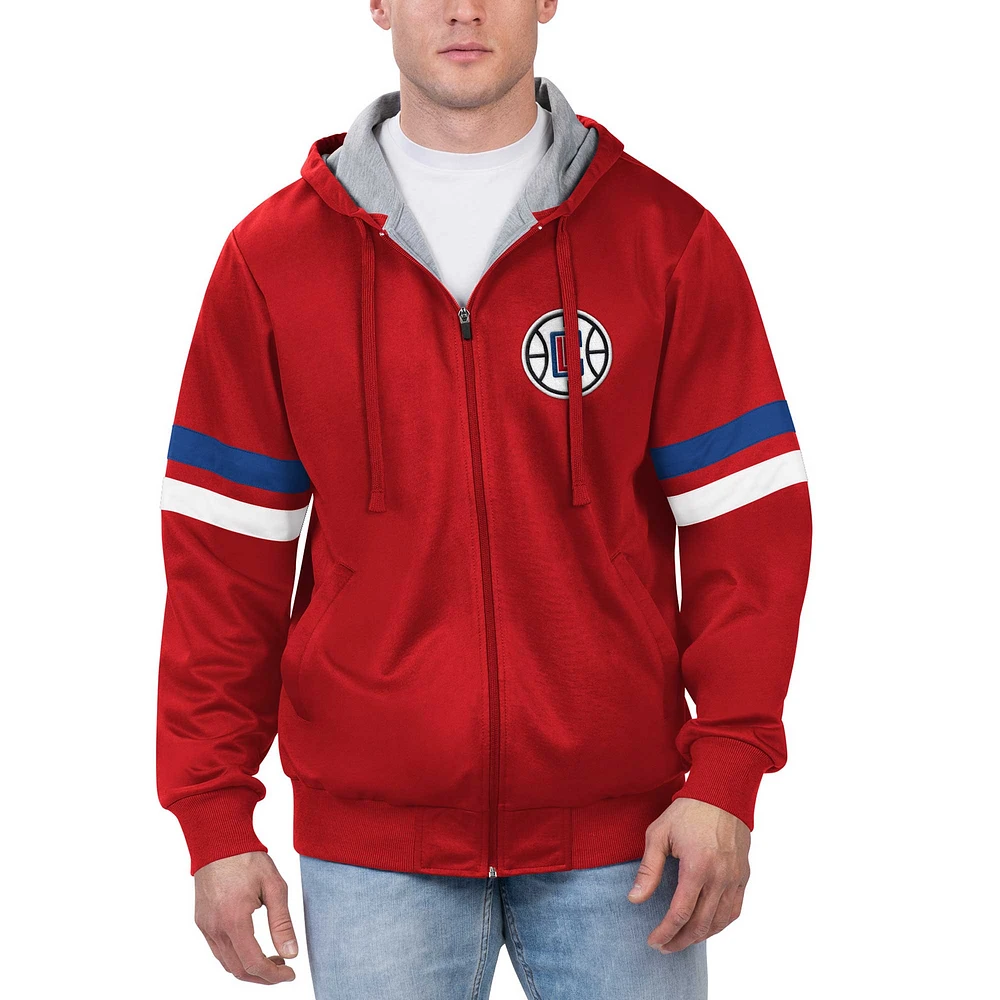 Men's G-III Sports by Carl Banks Red LA Clippers Contender Full-Zip Hoodie Jacket