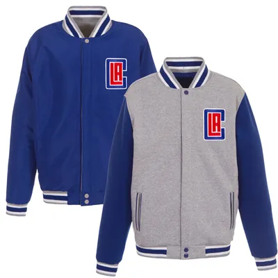 LA Clippers JH Design Embroidered Logo Reversible Fleece Full-Snap Jacket - Gray/Royal