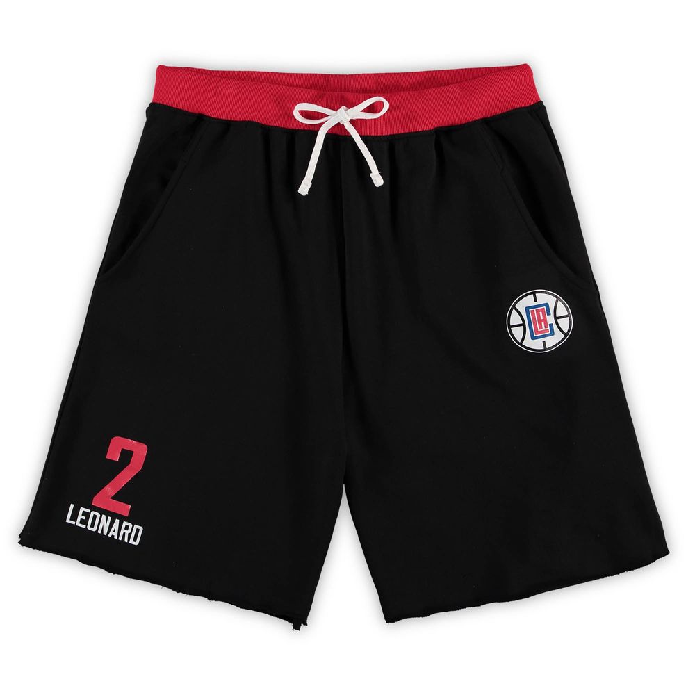 Men's Majestic Kawhi Leonard Black LA Clippers Big & Tall French Terry Name Number Shorts