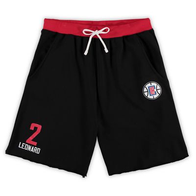 Men's Majestic Kawhi Leonard Black LA Clippers Big & Tall French Terry Name Number Shorts