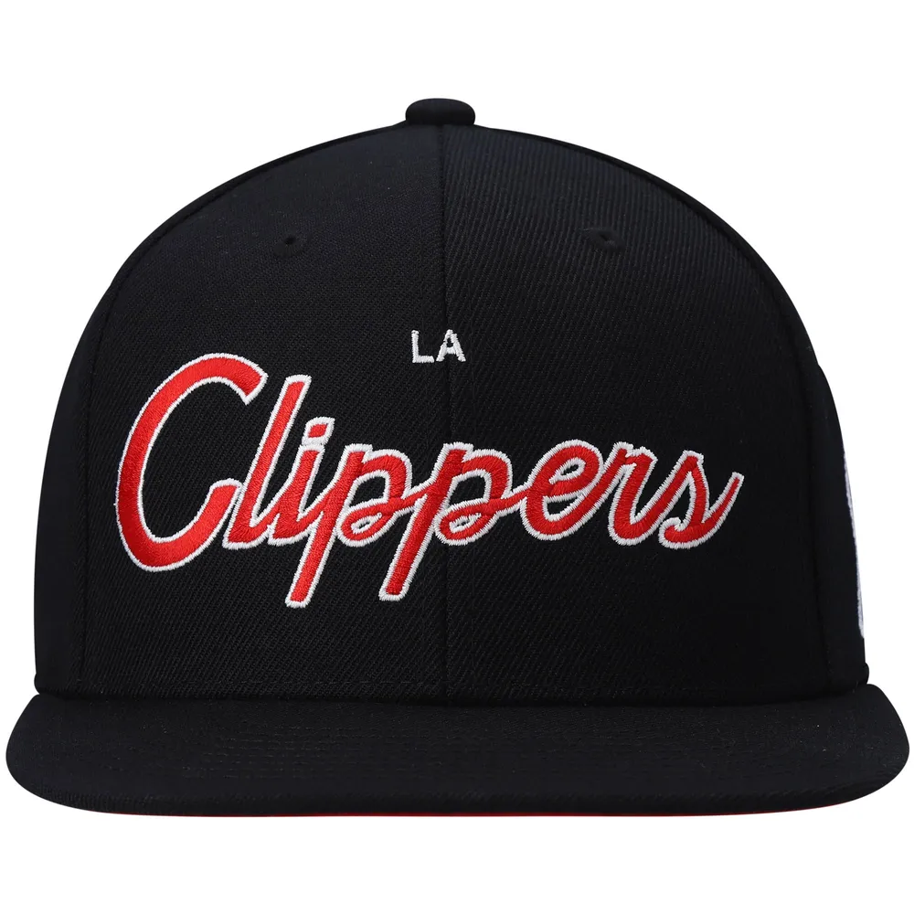 Men's Mitchell & Ness Black LA Clippers Hardwood Classics Script 2.0 Snapback Hat