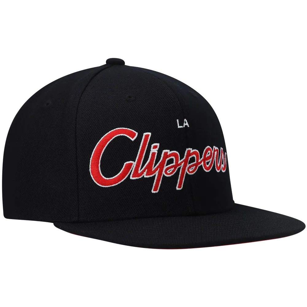 Men's Mitchell & Ness Black LA Clippers Hardwood Classics Script 2.0 Snapback Hat