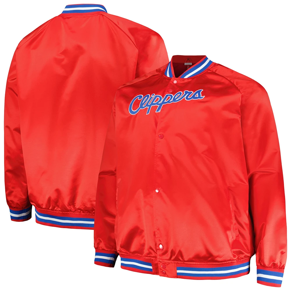 Men's Mitchell & Ness Red LA Clippers Hardwood Classics  Throwback Wordmark Raglan Full-Snap Jacket