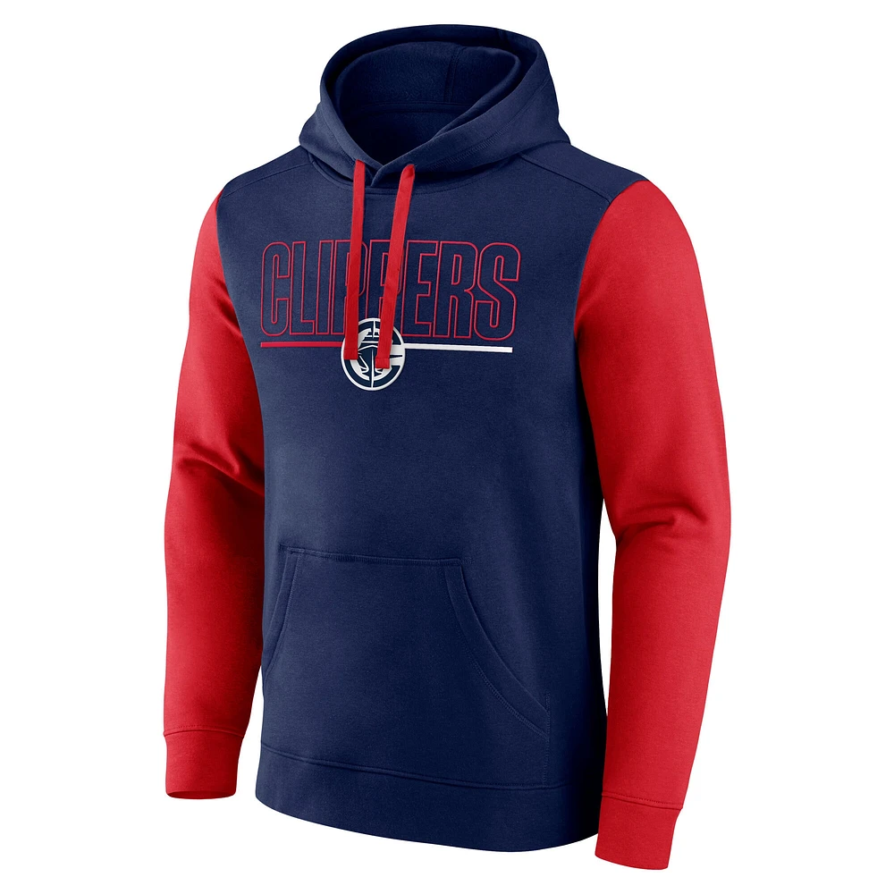 Men's Navy LA Clippers Outline Colorblock Pullover Hoodie