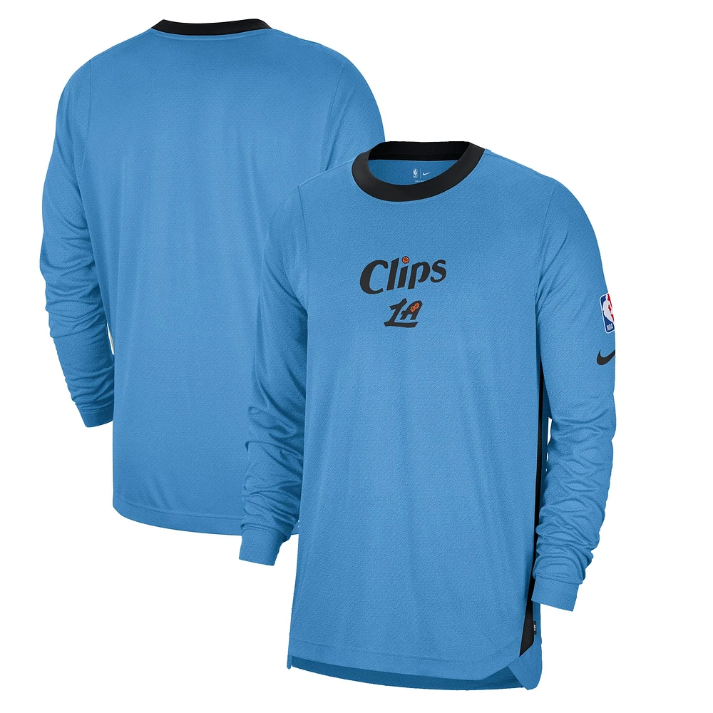 T-shirt de tir à manches longues Nike bleu LA Clippers 2024/25 City Edition Authentic Pregame Performance pour homme