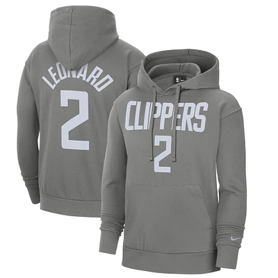 Sweat à capuche avec nom et numéro pour homme Nike Kawhi Leonard Grey LA Clippers 2020/21 Earned Edition