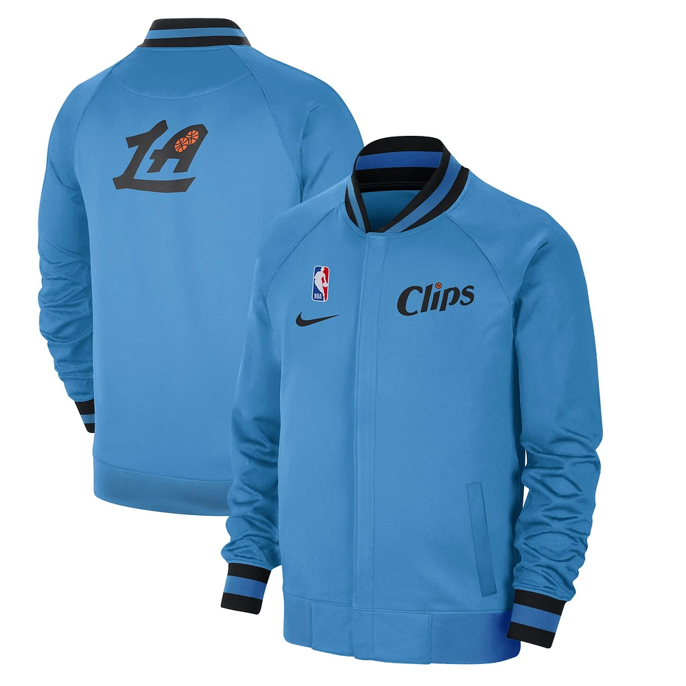 Veste Nike bleu clair LA Clippers 2024/25 City Edition Authentic Showtime Performance entièrement zippée pour homme